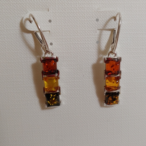 HWG-143 Earrings, Dangle, 3 Square Multicolor $53 at Hunter Wolff Gallery